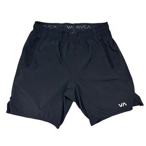 RVCA Athletic Shorts Boys Medium Black Sporty Lightweight Stretch Zipper Pocket